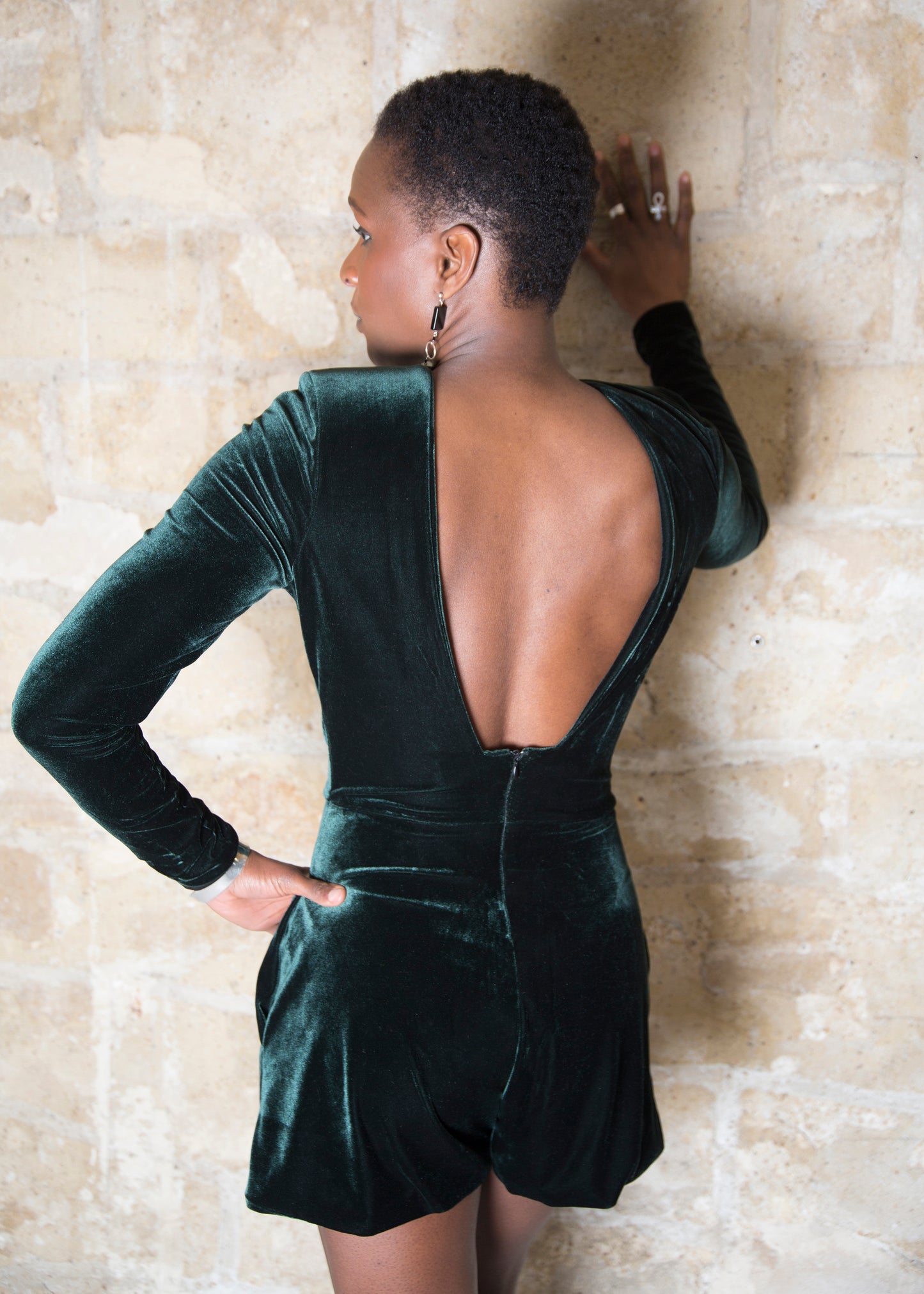VELVET ROMPER DEEP GREEN